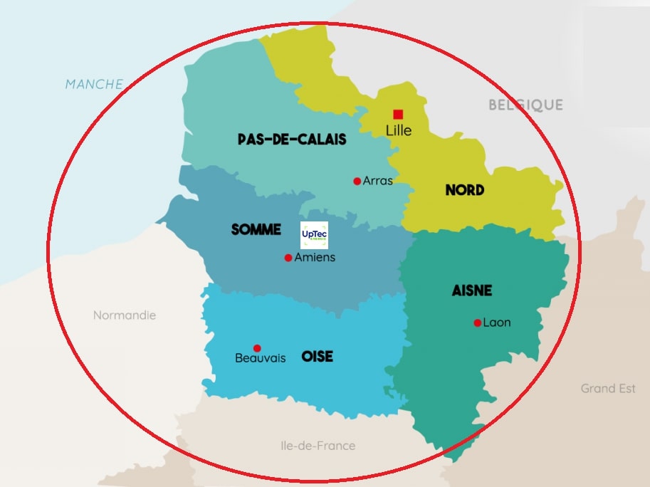 Zone d'intervention UpTec dans les Hauts-de-France